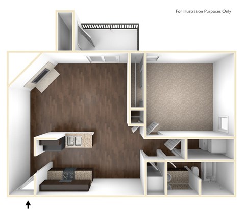 Floor plan for 1 bed, 1 bath, 1100 sqft